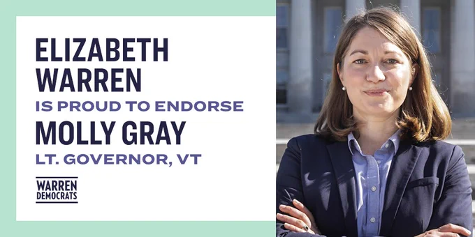 Elizabeth Warren is proud to endorse Molly Gray for Vermont Lieutenant Governor.