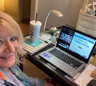 A teacher is teaching virtually with virtual manipulatives. 