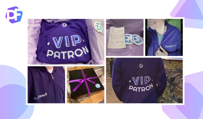 Folded purple hoodies for VIP patrons