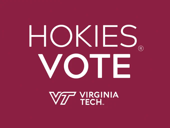 White text on a maroon background reads "Hokies Vote" over a Virginia Tech logo.