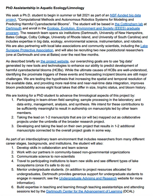 Screenshots of the position description for the PhD student