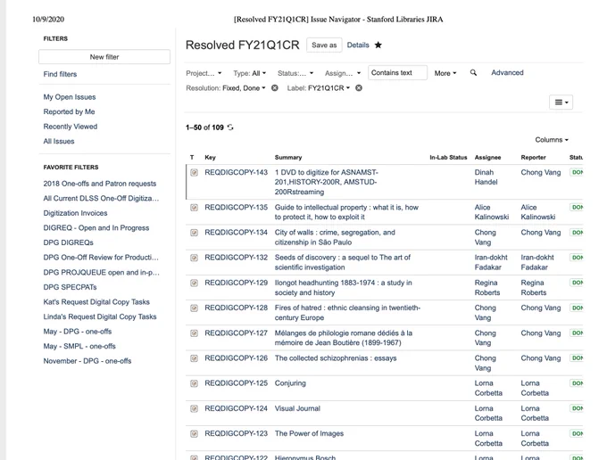screenshot: JIRA tickets queue