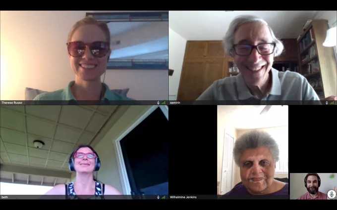 #MEAction staff and volunteers pose after a productive call with the CDC. Therese, Art, Beth, Wilhelmina, and Ben are pictured left to right. 