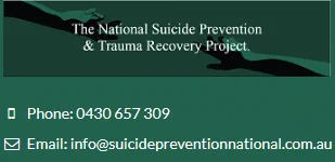 #NSPTRP #NationalSuicidePreventionTraumaRecoveryProject
#NationalSuicidePreventionTraumaRecoveryProjectTwitterImages
NationalSuicidePreventionTraumaRecoveryProject Twitter Images 
Phone: 0430 657 309
Email: info@suicidepreventionnational.com.au
Source:
https://twitter.com/hashtag/NationalSuicidePreventionTraumaRecoveryProject?src=hashtag_click&f=image
WGAR - #WorkingGroup4AboriginalRights (#Australia) 