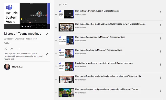 Picture of the Teams meetings playlist