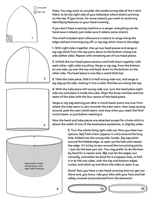 Page 2 of balaclava pattern: steps for sewing it with illustrations of each step
