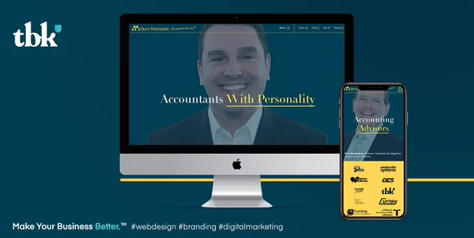 Screenshots of the new Davis Martindale website; tbk's logo in the top-left.