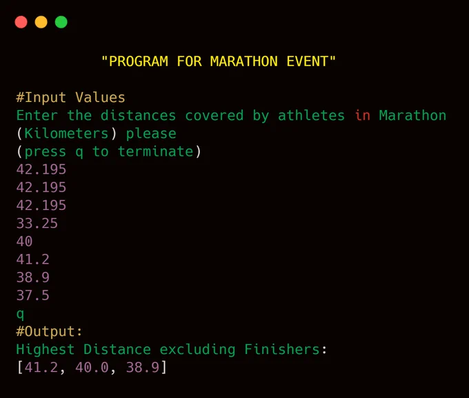 Program for marathon event