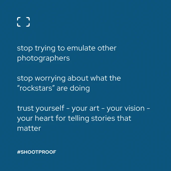 Stop trying to emulate other photographers. Stop worrying about what the "rockstars" are doing. Trust yourself: your art, your vision, your heart for telling stories that matter. 💙