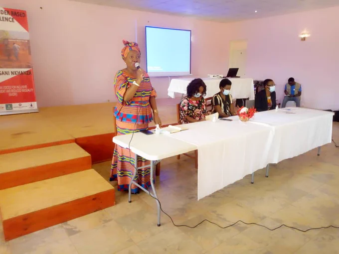 Maggie Kathewera Banda leading the discussions at a Women's Assembly in Ntchisi, Central Malawi.