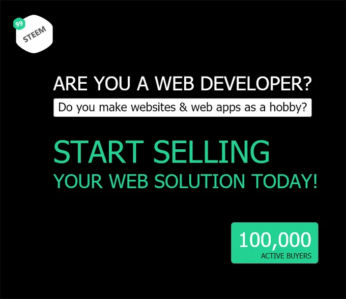Are you a web developer? Or a web development agency? Do you make web-based solutions & apps? Did you know that you can reach 100,000 active buyers at 99steem now those are interested in your solutions? 
Get Started now sign up & start selling.
https://www.99steem.com/seller/