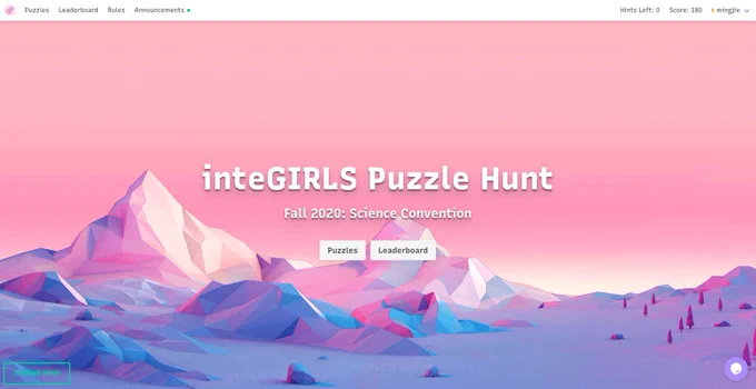 A screenshot of inteGIRLS Puzzle Hunt's system.