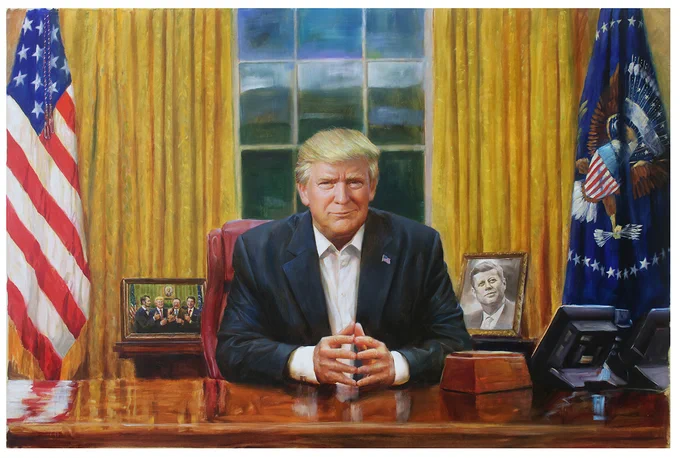 "The Resolute Man" shows President Donald Trump sitting at behind the Resolute Desk in the Oval Office.