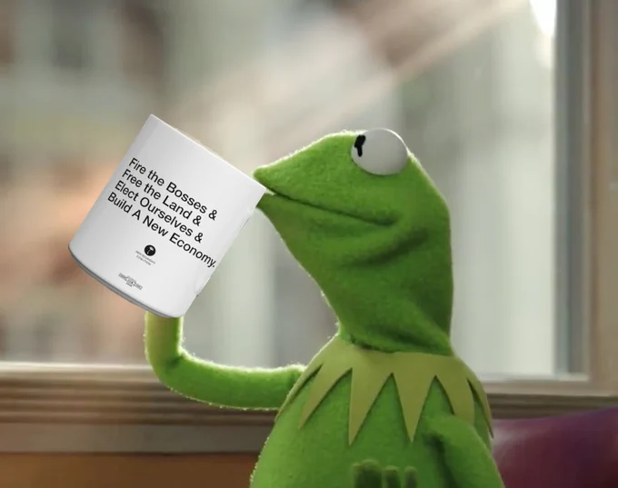 Kermit the frog sipping from a very radical cup.