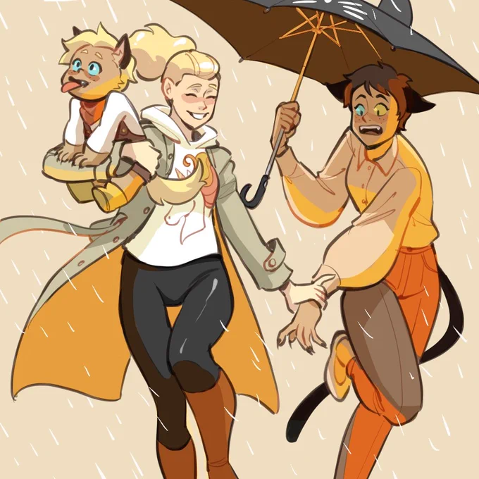 Catra and Adora walking together with their baby, Finn, loving each other