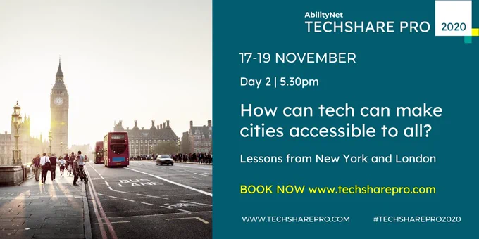 Photo of Westminster Bridge in the direction of Big Ben. AbilityNet TechShare Pro logo with text as per the post