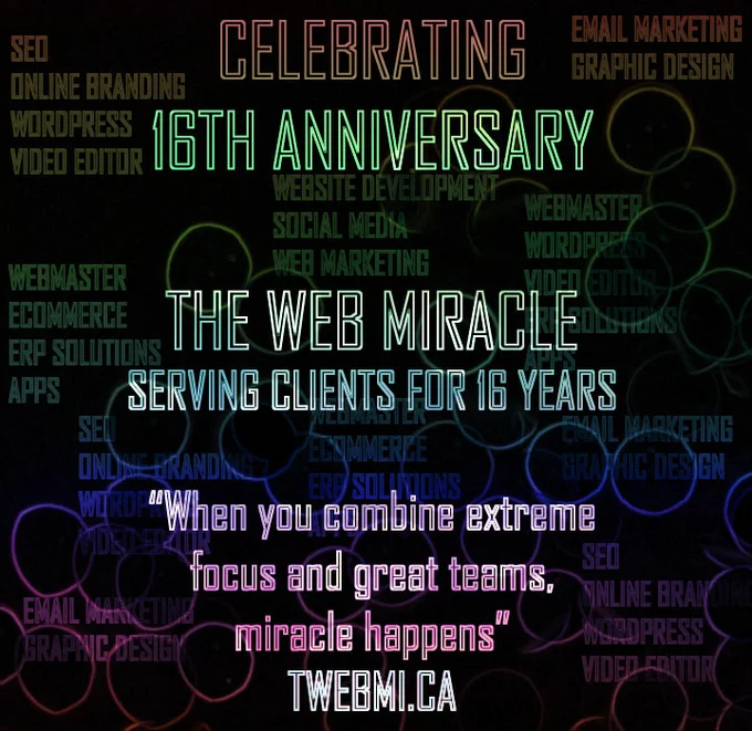 @TheWebMiracle #sweet16 years of @TheWebMiracle #specialoffer #OnlineMarketing #Canada #Software #OntarioMade #COVID19 #zoomcodes #Halloween #PS5  #HappyHalloween #SEO #ERP #webinar #socialmedia #Marketing #Debates2020  #SEOKJIN ☎️Call 2898004186 https://twebmi.ca/