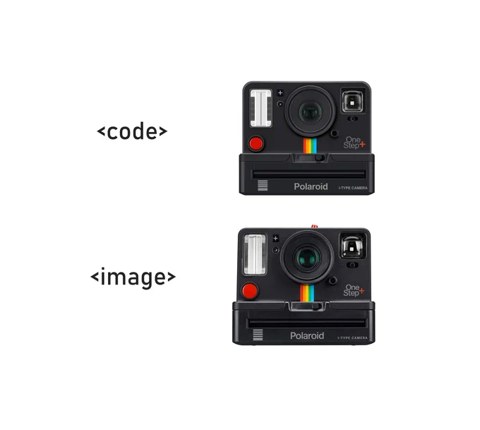 image of a coded Polaroid camera and a regular image of a Polaroid camera