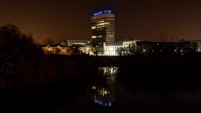 County Hall lit up blue