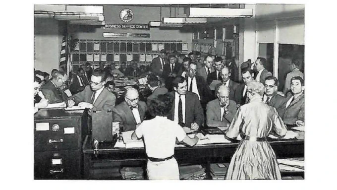 1962 business men at a public bid opening in one of GSA's business service centers