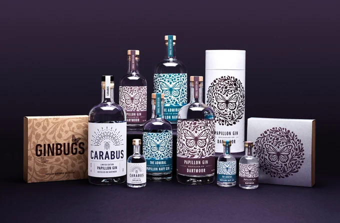Meet the extended family...

Papillon’s new limited edition gin has been created in collaboration with Nick Baker in celebration of Dartmoor’s Blue Ground Beetle and uses woodland botanicals of rowan and hawthorn berries, nettles, wood sorrel and hazelnuts. £2 from every bottle will be donated to Buglife to help protect this rare Dartmoor beetle.

Design by Studio de Ville