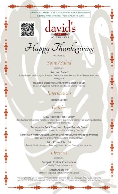 Thanksgiving Dining at Red Hawk Golf & Resort!