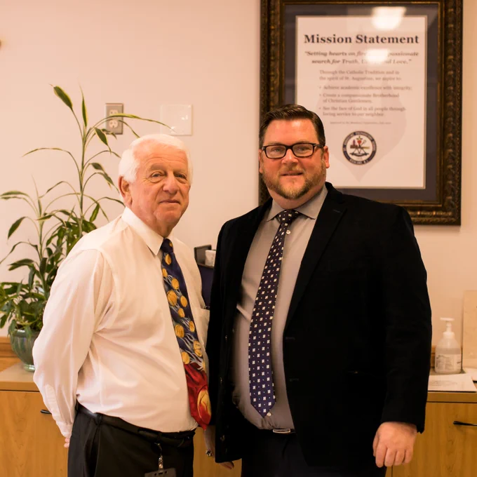 Brendan Towell is joined by Paul Rodio '70 following Brendan's appointment as Associate Director of Alumni Leadership.