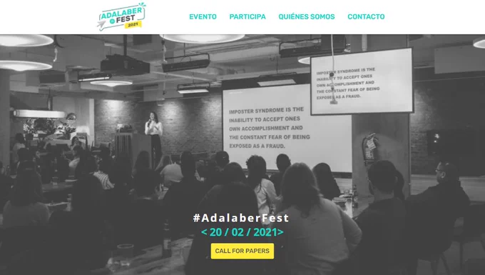 Imagen de la web del AdalaberFest con la primera convocatoria del Call for Talks. 