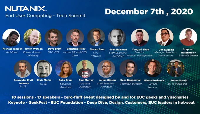 10 sessions - 17 speakers - zero-fluff event designed by and for EUC geeks and visionaries
Keynote - GeekFest - EUC Foundation - Deep Dive, Design, Customers, EUC leaders in hot-seat