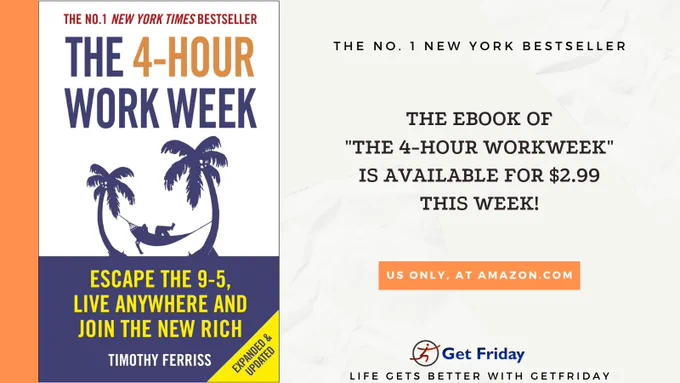 One of the best #productivityhacks book ever! We are glad to have been part of the #timferriss experiments and early days with #GetFriday being featured prominently in this #NYTimesBestSeller .

Tim was one of the first to highlight the utility value of #remotework and #virtualassistanceservices. Even before the success of the #4hourworkweek in 2007, he successfully ran a global business with an army of remote workers in different parts of the world. And now the entire world is in some way or the other, embracing #virtualworking and #remoteteams and trying to figure out how to make it work.

Must read! I only wish Tim Ferriss extends this sweet deal of $2.99 to the rest of the world outside USA. There are very many fans of this book around the world. Look forward!

Am happy to have interacted and worked with Tim for some time. He truly is a rockstar of hacks!

Thank you Tim! From all of us at GetFriday!

#virtualassistants #productivityimprovement #humanguineapig #productivitytips