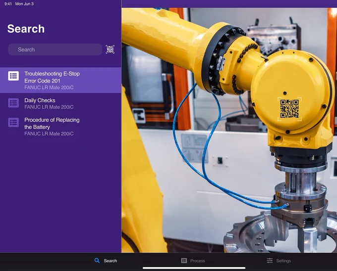 SuperDoc is a Just in time training platform for manufacturing workers. The app can read a QR code and bring up all tasks associated with a piece of equipment. Workers can now diagnose and troubleshoot machinery regardless of their previous skills or experience.