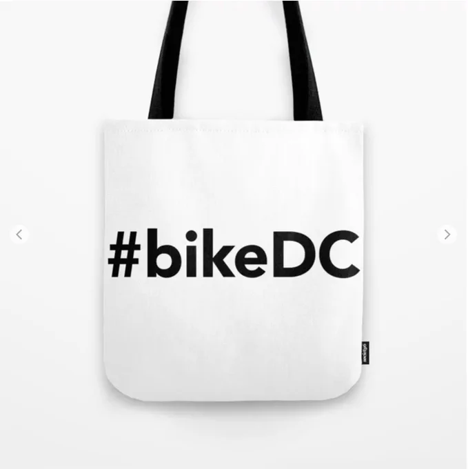 white tote bag with black #bikedc