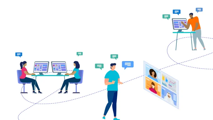 Team of developers working to create an app.
