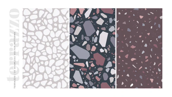 30 TERRAZZO PATTERNS SEAMLESS VECTOR 01 Terrazzo Texture Backgrounds

Terrazzo patterns in blue, red, pink, purple, beige, and white. Colorful, modern, and trendy terrazzo texture backgrounds. Terrazzo pattern digital paper pack.

Set of 30 terrazzo seamless vector patterns, which you can use for any of your personal or commercial surface pattern design projects: packaging, branding, fabric and textile prints, art prints, social media posts, merchandise products, website design, templates, etc.