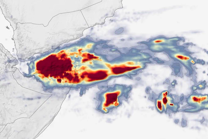 Map of IMERG rainfall estimates from Cyclone Gati.
