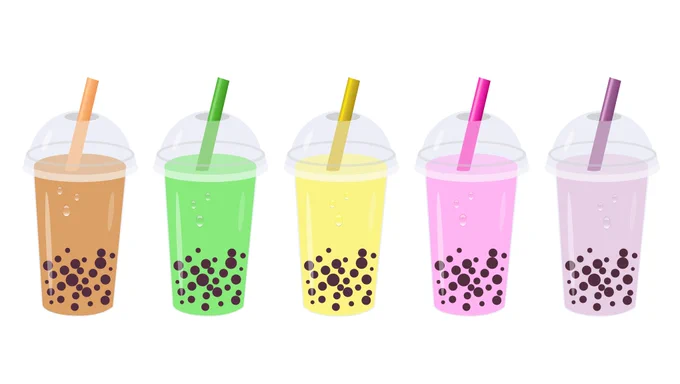 a picture of five vividly colored bubble teas