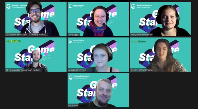 Game Starter Game Programming panel and Gamecity Hamburg team in the zoom call.