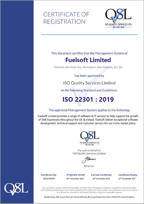 Fuelsoft - ISO 27018 Certificate