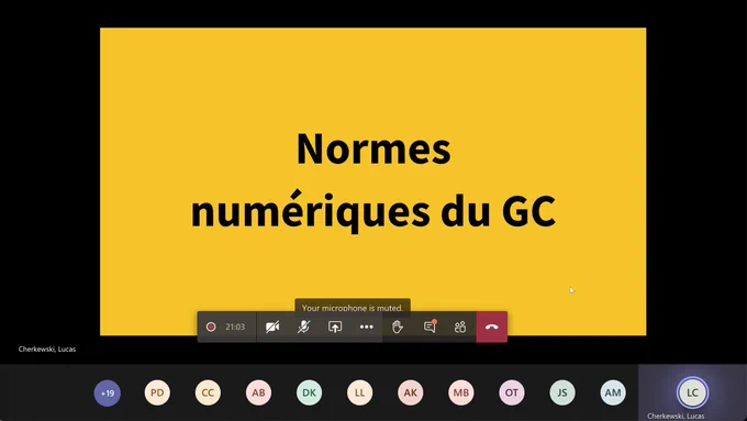 MS Teams screenshot titled, "Normes numériques du GC"