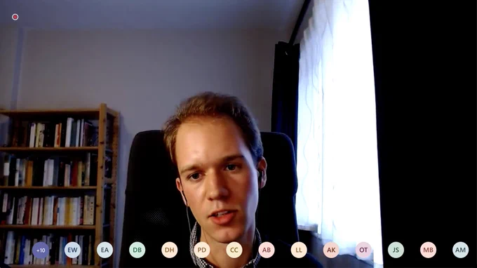 A screenshot of Lucas presenting to the TBS Program Sector Analyst 101 training series.