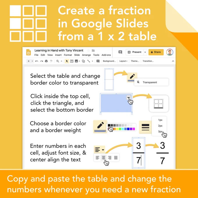 Create a fraction in Google Slides