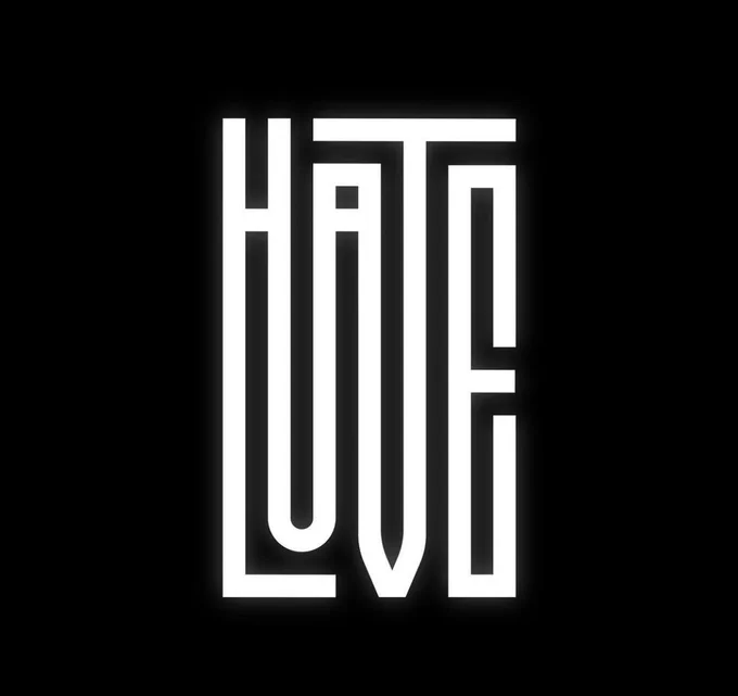 Typographic combination of the words "hate" and "love"