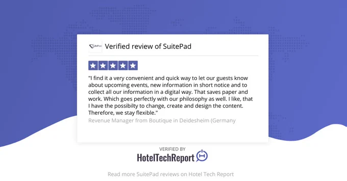 Verified SuitePad customer review on HotelTechReport