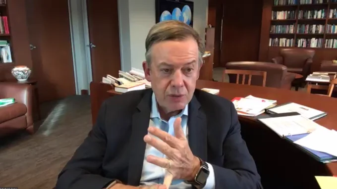 Snapshot of Arizona State University (ASU) President Michael Crow taken during a webinar.