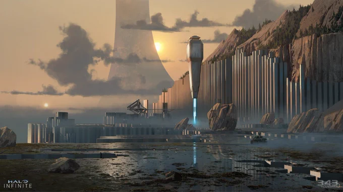 A piece of concept art of the Zeta Halo from Halo Infinite.