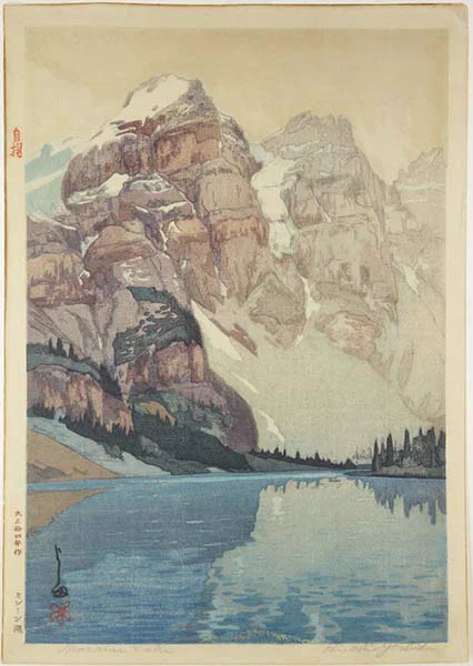 Hiroshi Yoshida, Moraine Lake, 1925, color woodblocks, Museum purchase, Marjorie Schechter Bronfman '38 and Gerald Bronfman Endowment for Works on Paper 2020.20.5⁣