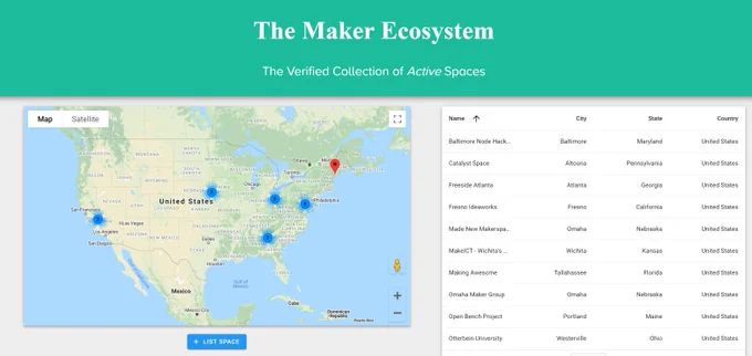 A makerspace directory by Recursion. The maker ecosystem. The verified collection of active spaces. 