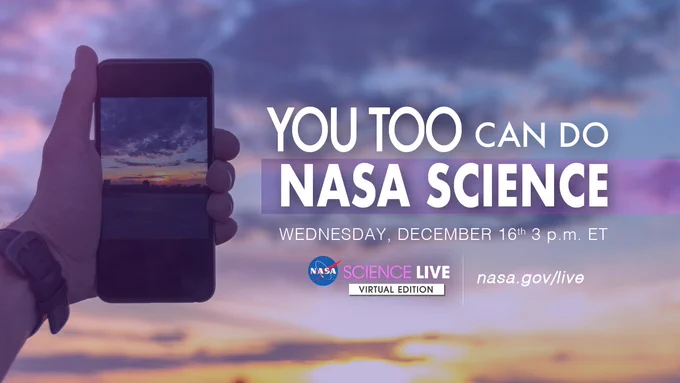 Join us this Wednesday! No matter who you are or where you are, YOU can participate in the science done at NASA and make new discoveries alongside NASA scientists. Watch #NASAScience Live Wednesday, Dec. 16 at 3:00 p.m. EST to hear from people around the globe about how they’re doing NASA science and learn how you too can get involved with NASA’s citizen science projects.

#citizenscience #DoNASAScience
