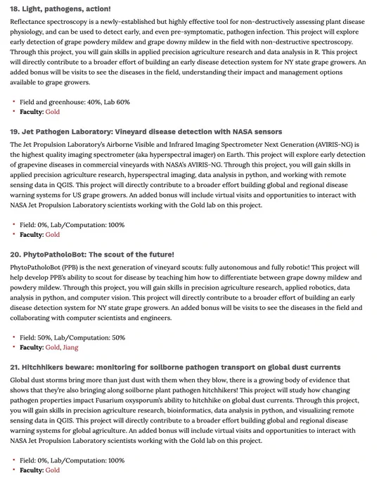 descriptions of gold lab summer intern projects, available to be screen read at https://bit.ly/3oTYak1