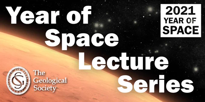 horizon of Mars, geological society logo, year of space logo, lecture series text